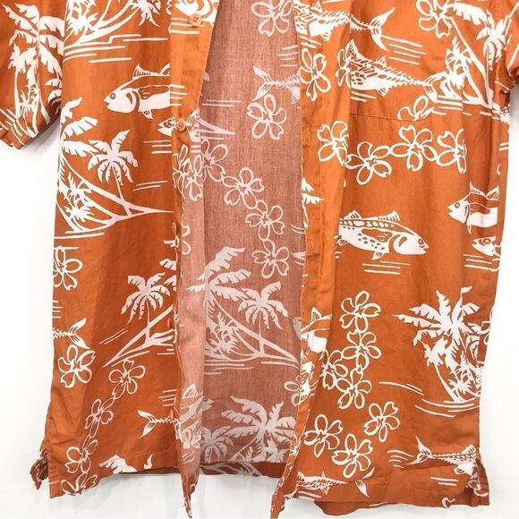 Columbia Orange Tropical Fish Cotton Button Down Short Sleeve Shirt - Picture 10 of 16